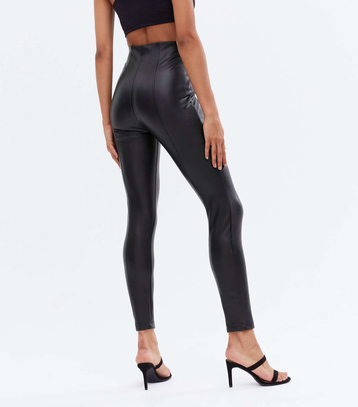Black Leather-Look High Waist Zip Leggings Image 4