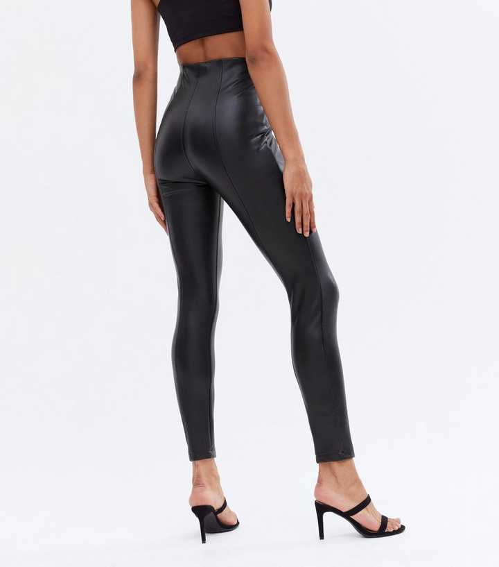 Black Leather-Look High Waist Zip Leggings