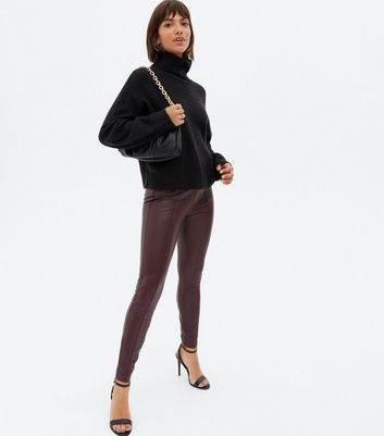 burgundy leather look leggings