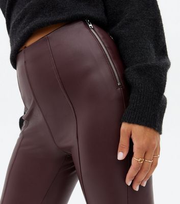 maroon leather leggings