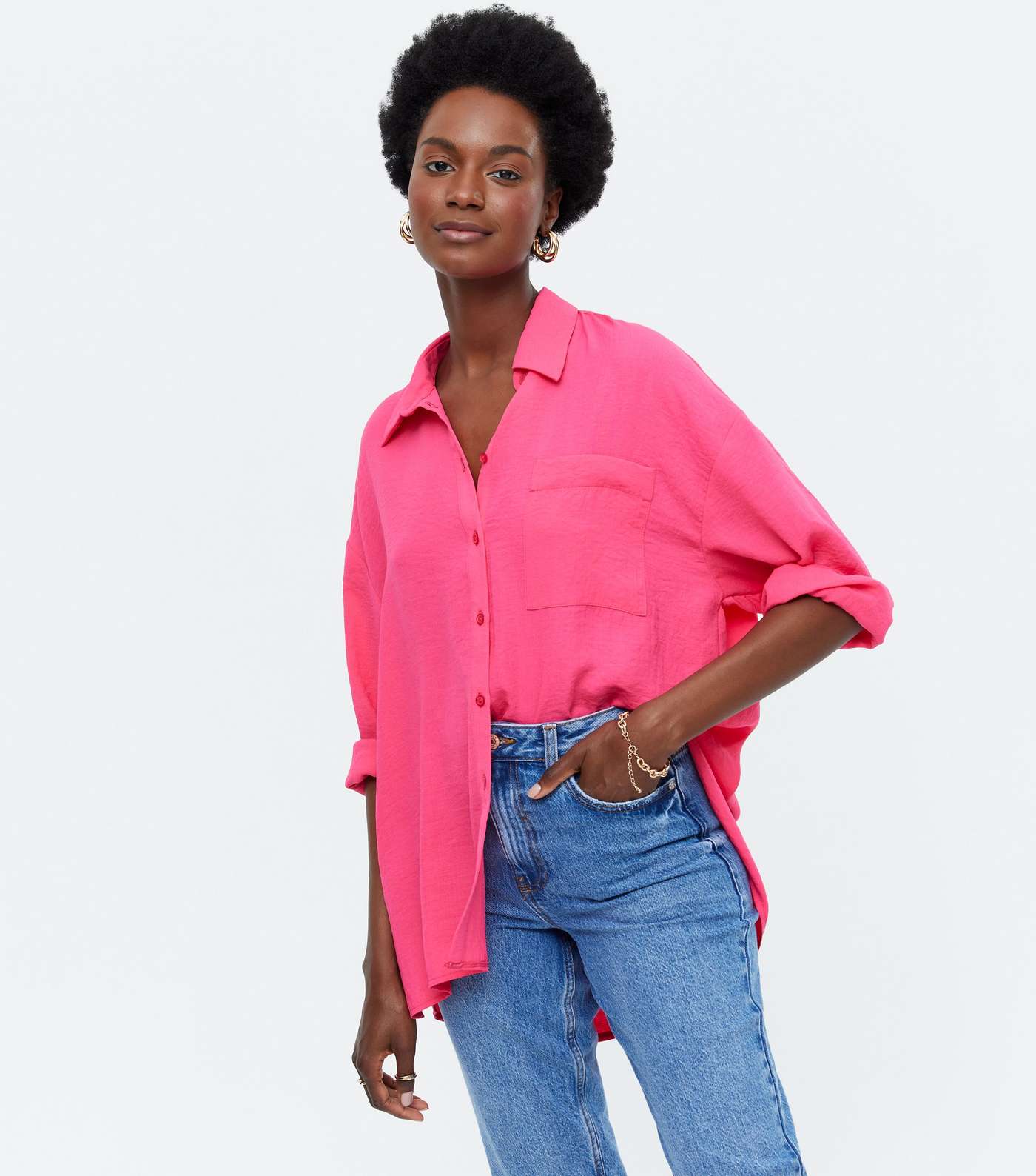 Bright Pink Long Sleeve Oversized Shirt