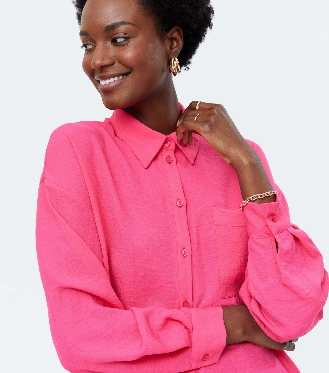 Bright Pink Long Sleeve Oversized Shirt Image 3