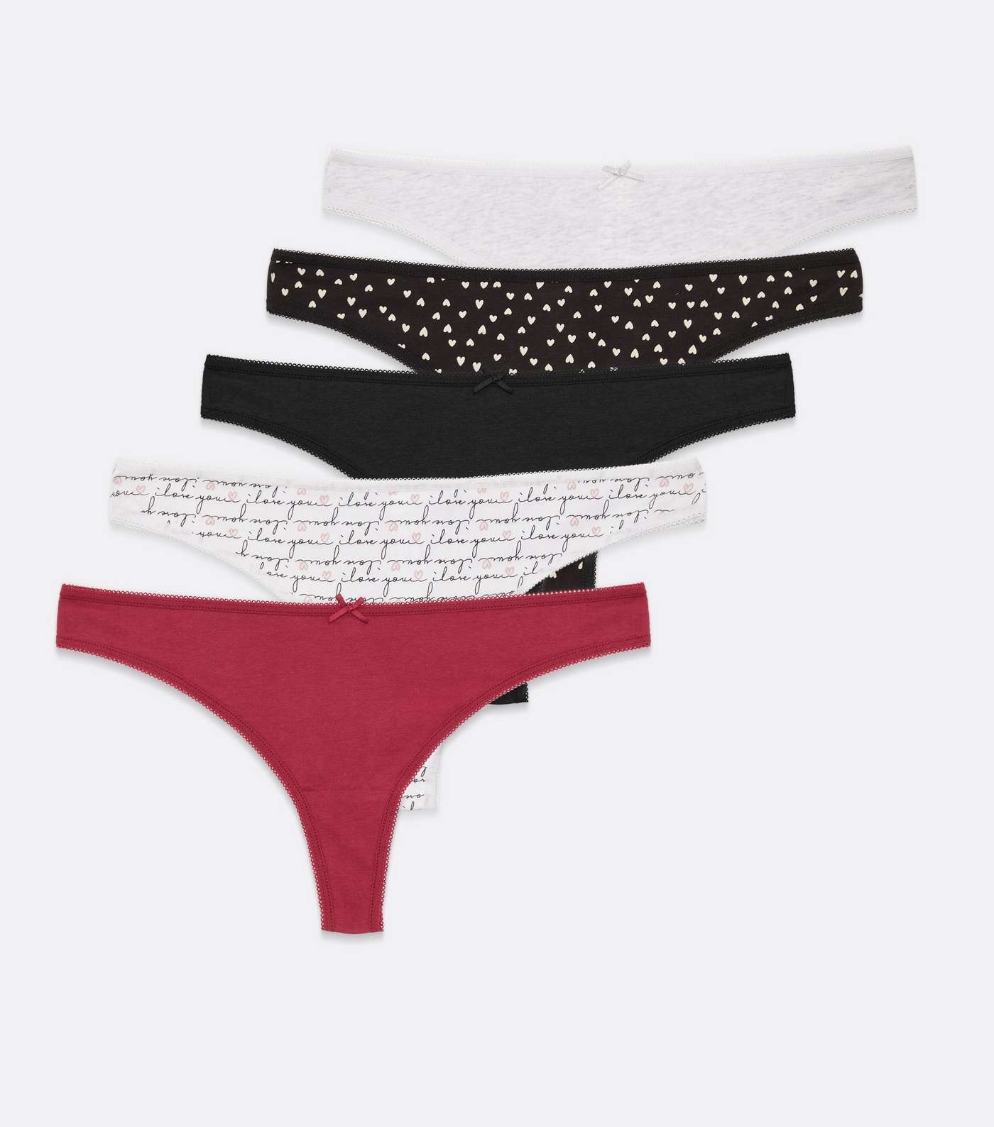 5 Pack Red Grey White and Black Heart Logo Thongs Image 5