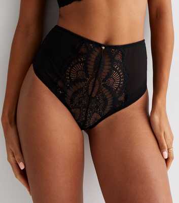 Black Scallop Lace High Waist Briefs