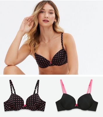 2 Pack Black Plain and Spot Underwired T-Shirt Bras