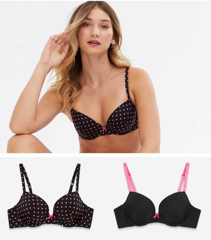 New Look 2 Pack Black Plain and Spot Underwired T-Shirt Bras