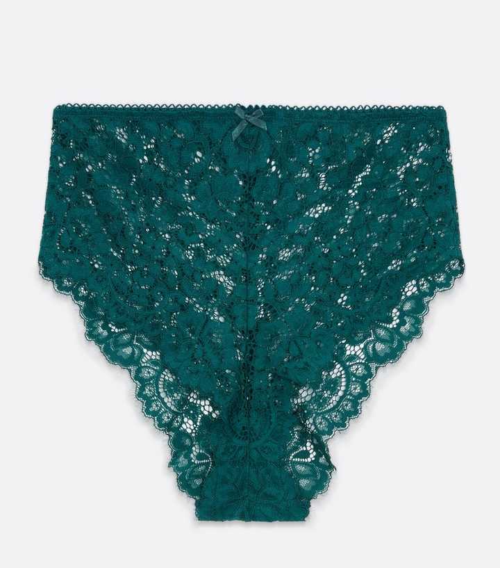 Dark Green Lace High Waist Briefs