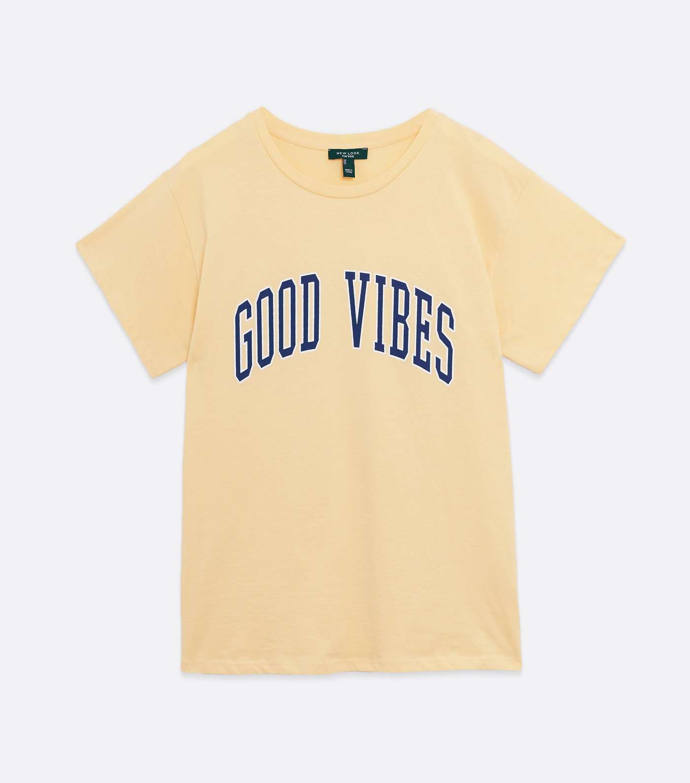 Curves Pale Yellow Good Vibes Varsity Logo Long T-Shirt Image 5