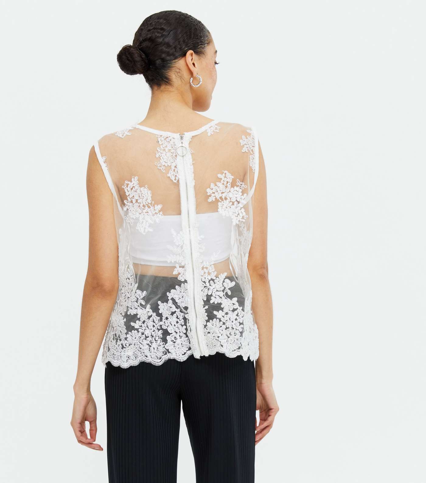 Pink Vanilla Off White Floral Lace Sheer Top Image 4