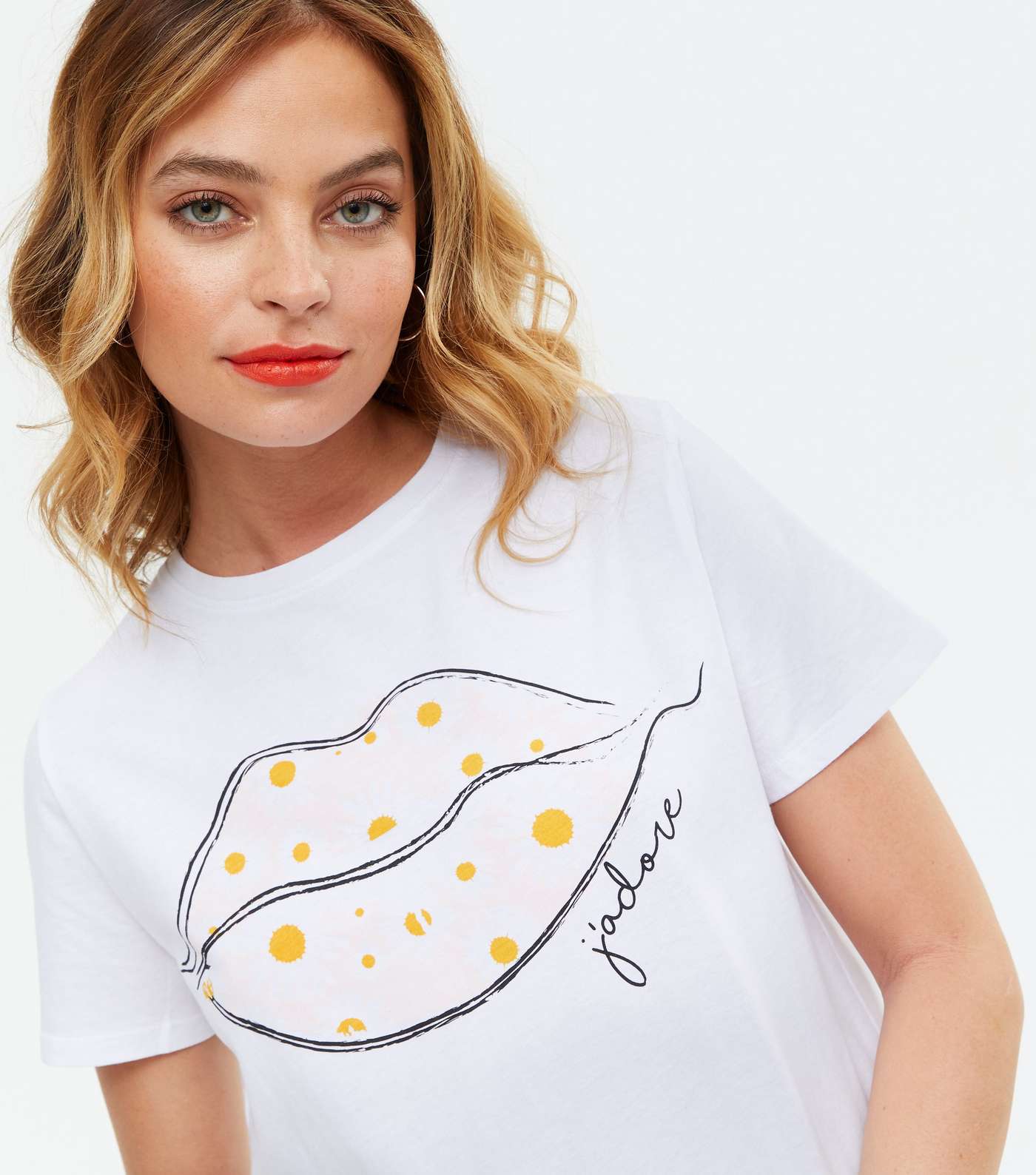Petite White Spot Lips J'Adore Logo T-Shirt