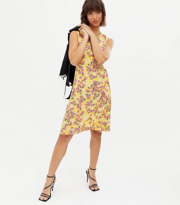 Mela Yellow Floral Frill Mini Wrap Dress | New Look
