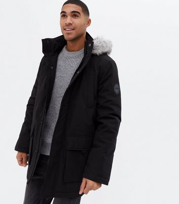 black fur hooded parka coat