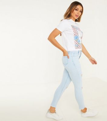 QUIZ Pale Blue Extreme Rip Skinny Jeans 