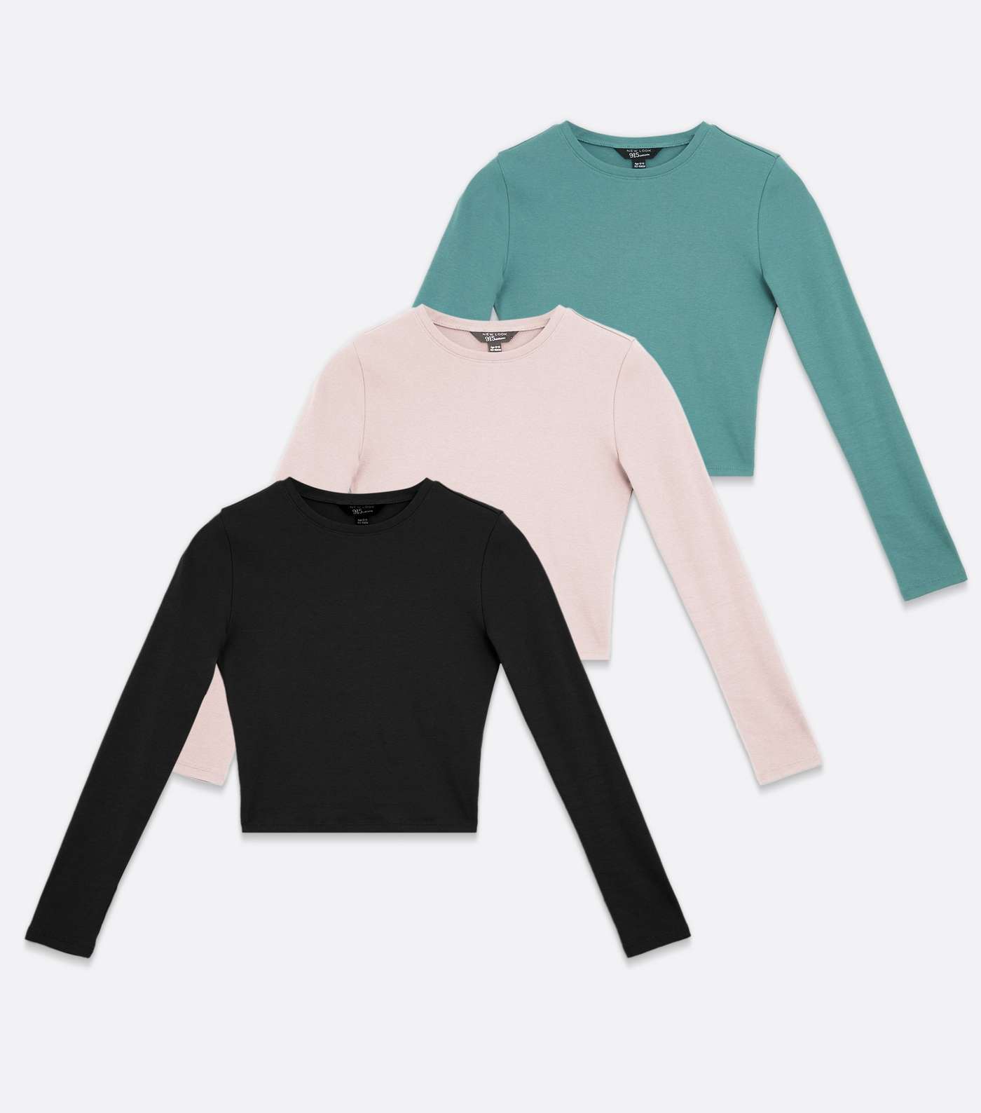 Girls 3 Pack Green Pink and Black Long Sleeve Tops Image 5