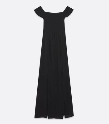 Click to view product details and reviews for Black Shirred Bardot Maxi Beach Dress New Look.