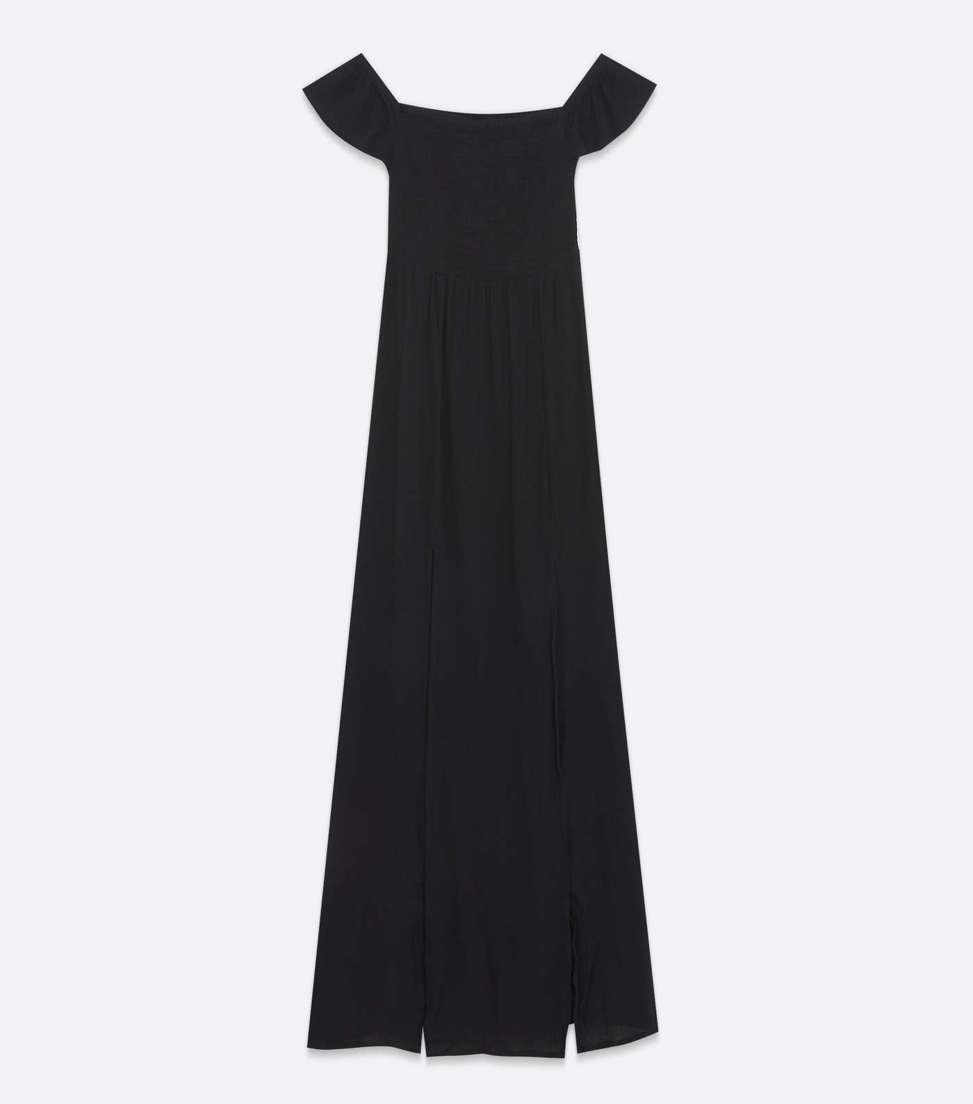 Black Shirred Bardot Maxi Beach Dress Image 5