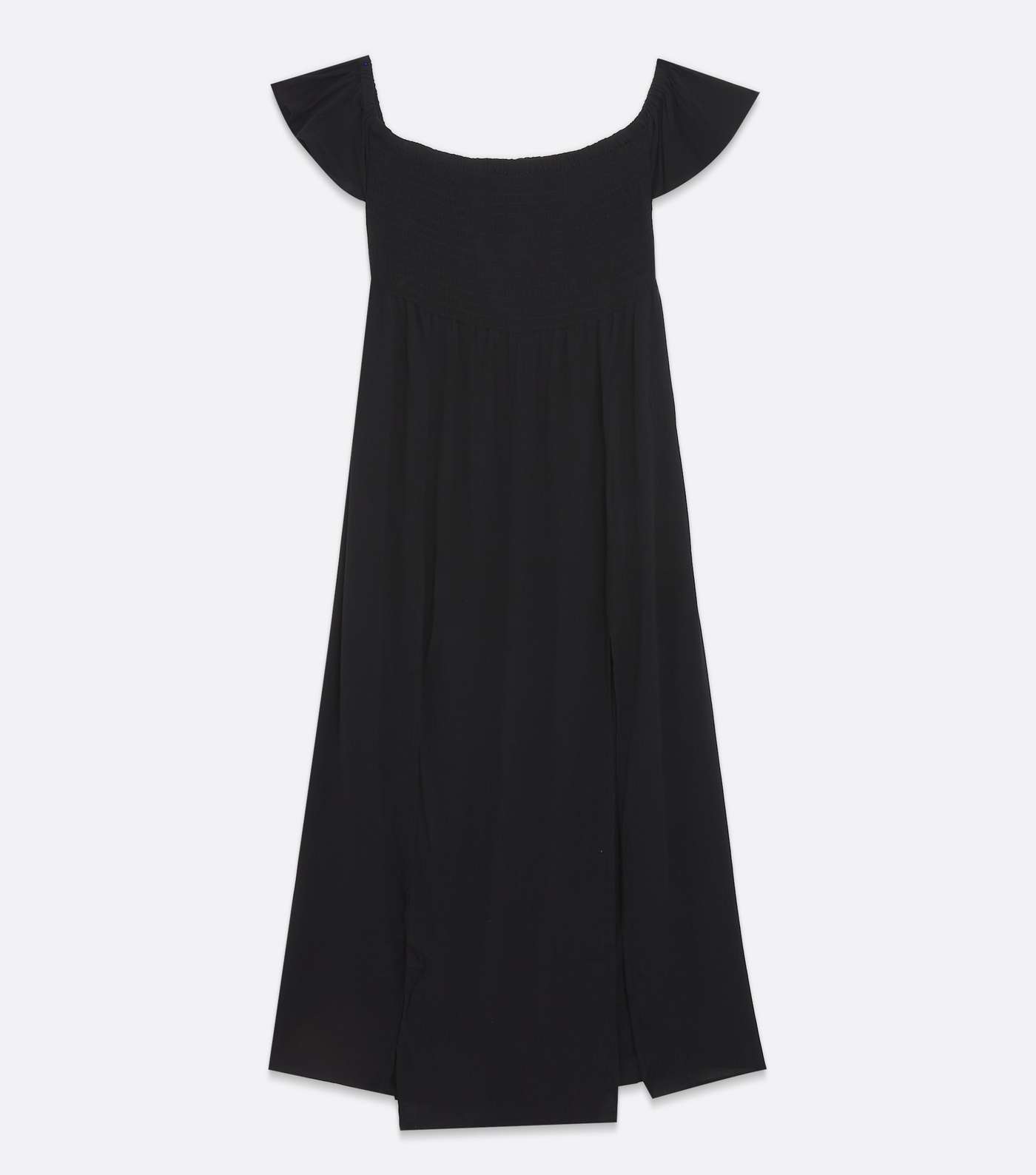 Curves Black Shirred Bardot Beach Dress Image 5