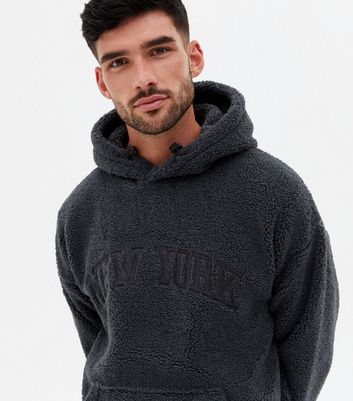 Navy Teddy New York Embroidered Hoodie New Look