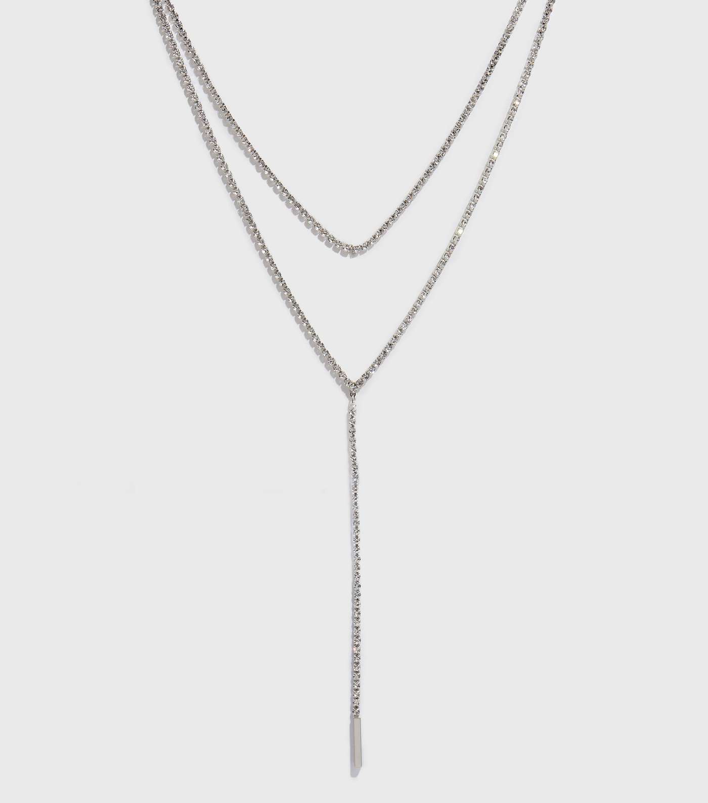 Silver Diamanté Layered Bar Pendant Necklace