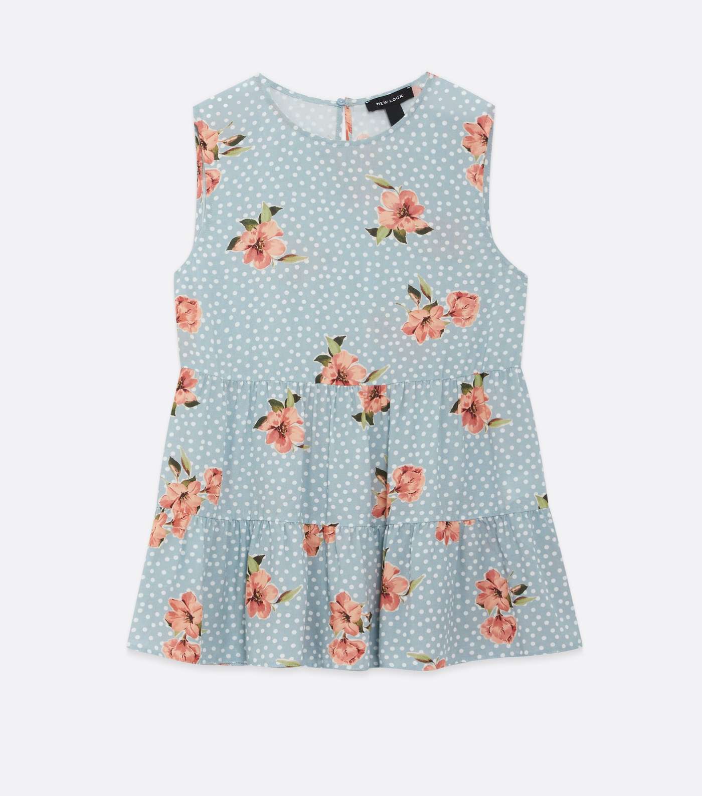 Blue Spot Floral Sleeveless Tiered Blouse Image 5