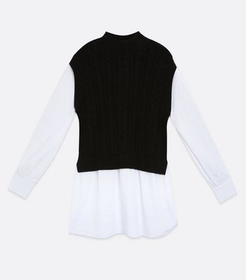 Black and clearance white shirt jumper