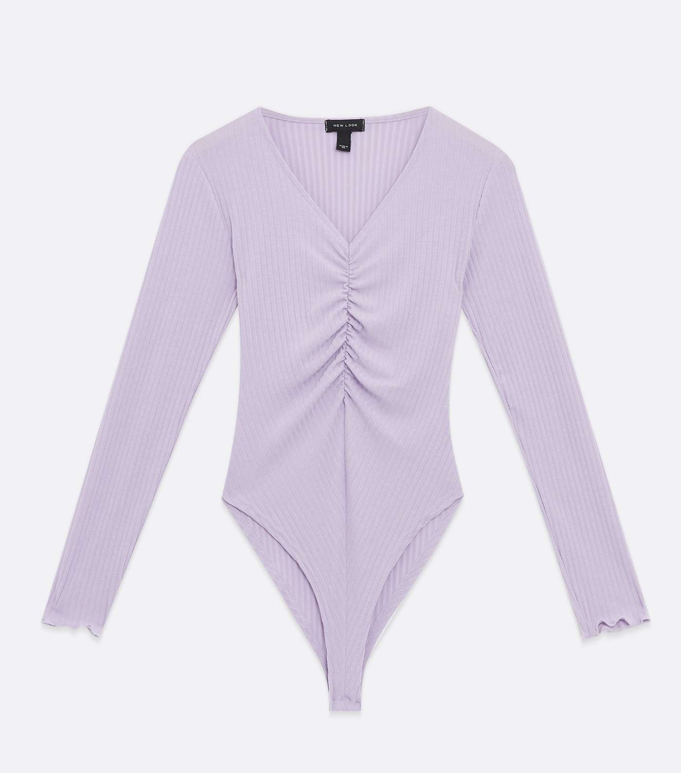 Lilac Ribbed Ruched Front Bodysuit Image 5