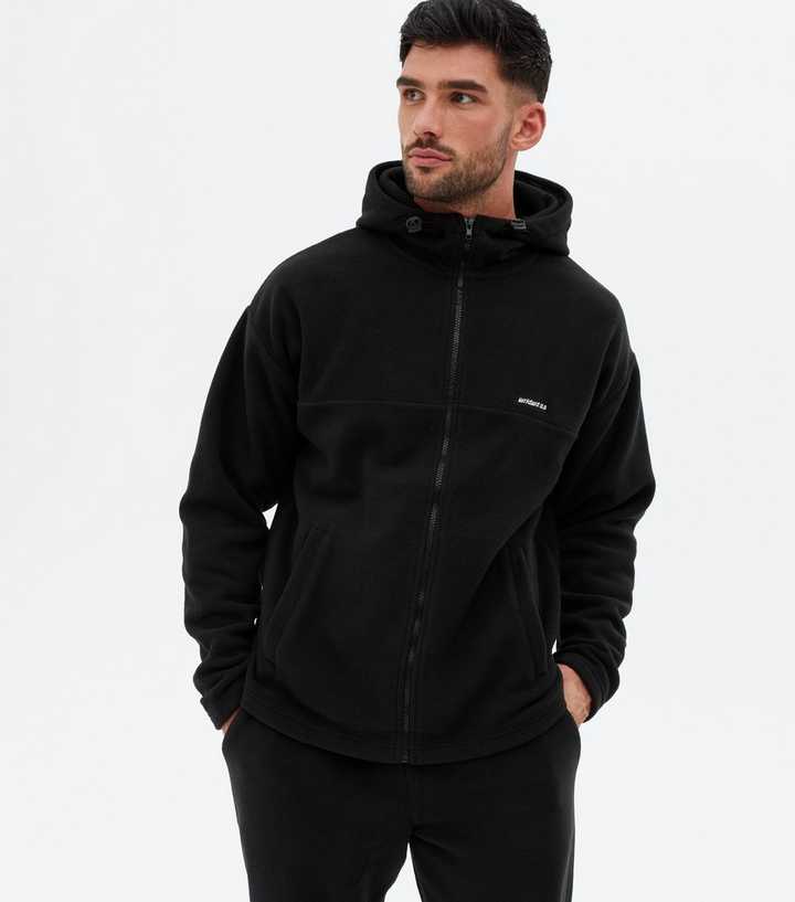 Black Fleece Worldwide Logo Zip Hoodie | New Look