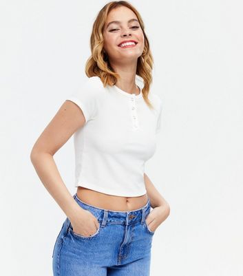 White ribbed crop t shirt Clearance