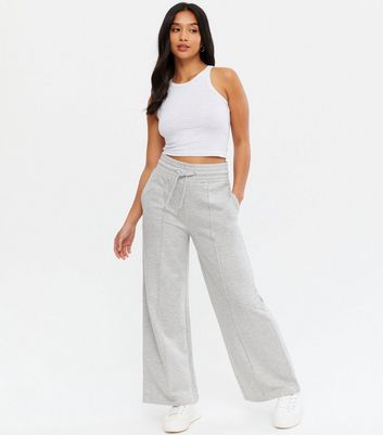Petite Grey Wide Leg Pintuck Joggers 