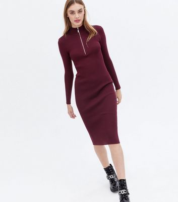 maroon ribbed dress