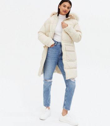 Click to view product details and reviews for Stone Faux Fur Hooded Puffer Jacket New Look.