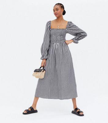 new look gingham shirred dress