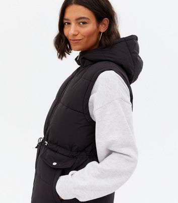 Black Hooded Drawstring Gilet | New Look