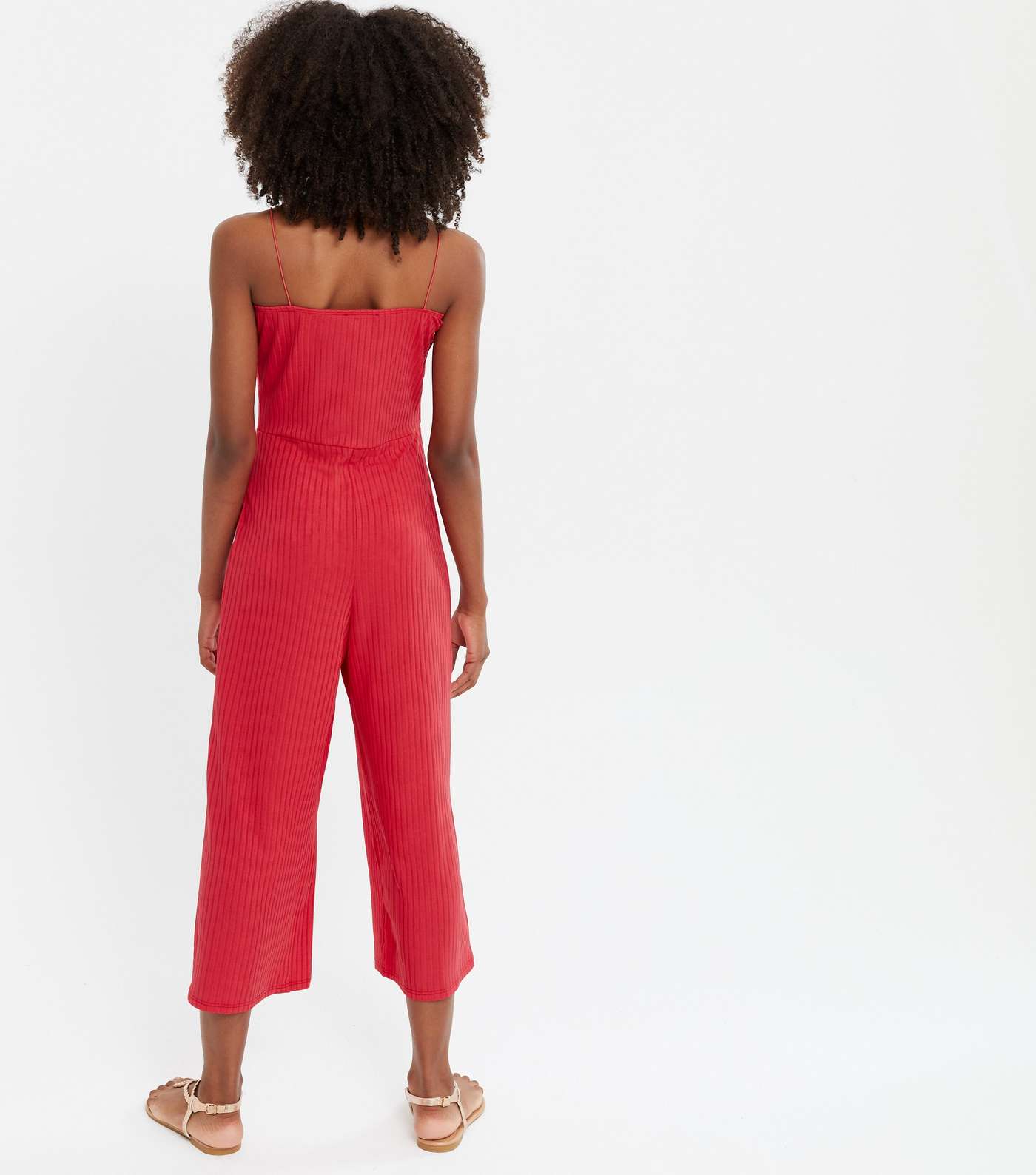 Girls Red Ribbed Wide Leg Crop Jumpsuit Image 4