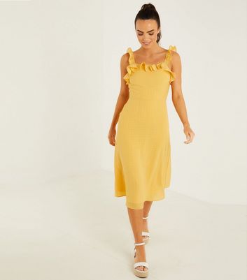 QUIZ Yellow Chiffon Frill Tie Back Midi Dress New Look