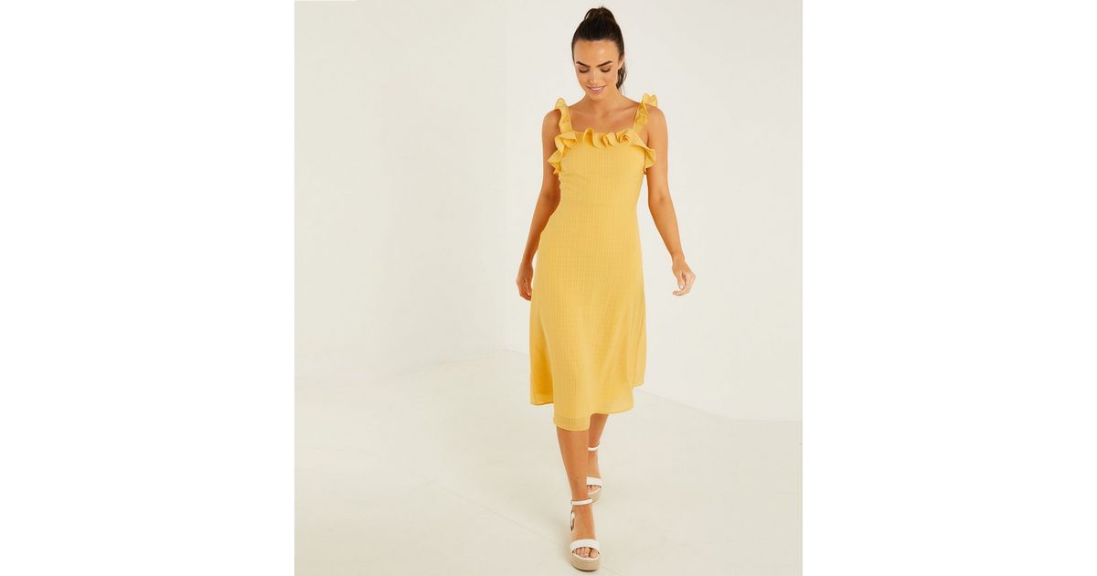 QUIZ Yellow Chiffon Frill Tie Back Midi Dress | New Look