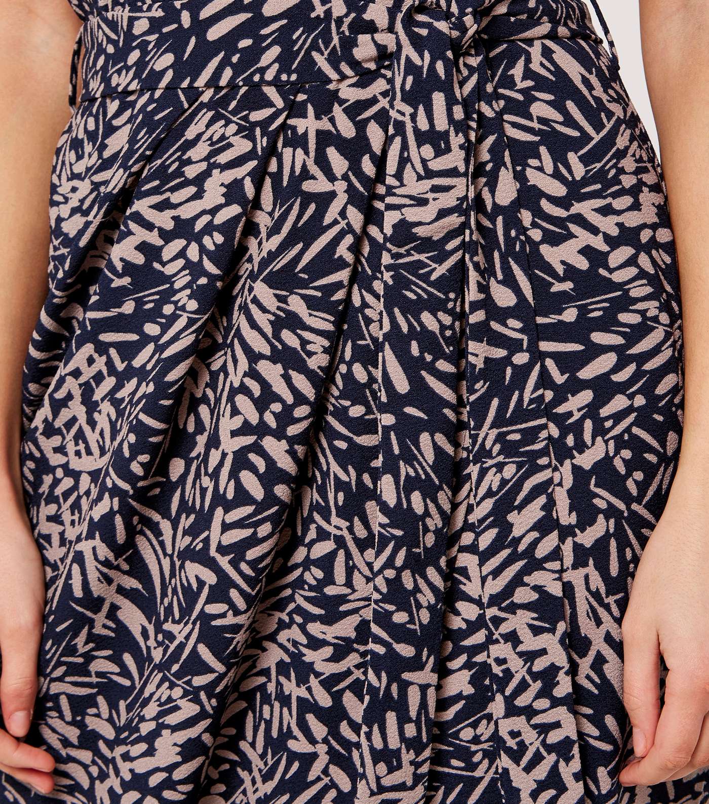 Apricot Navy Abstract Crepe Wrap Dress Image 4