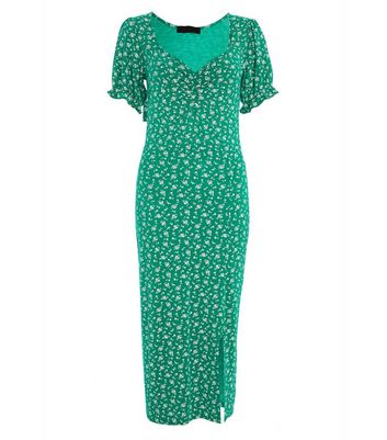 Click to view product details and reviews for Quiz Green Ditsy Floral Split Midi Dress New Look.