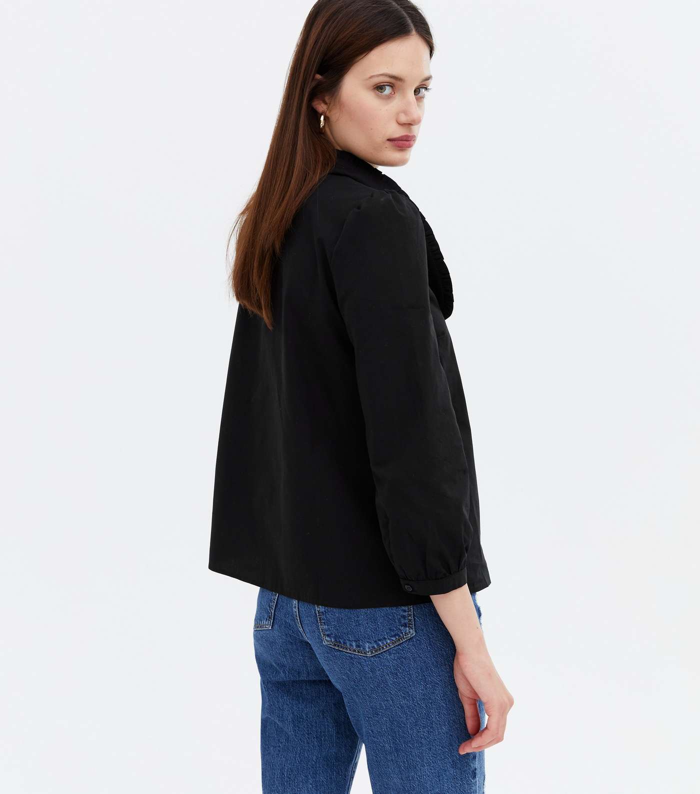 Black Frill Collar Long Puff Sleeve Shirt Image 4