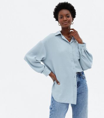 Pale Blue Herringbone Oversized Shirt 