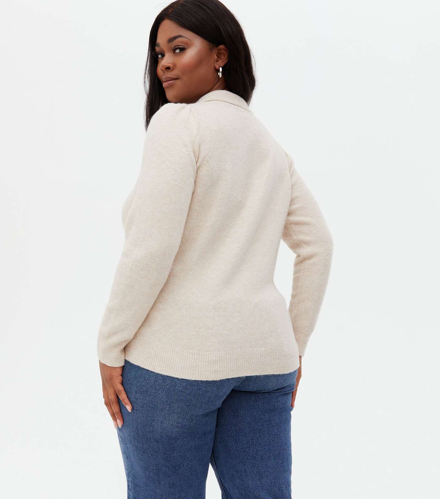 Curves Off White Long Sleeve Polo Jumper Image 3
