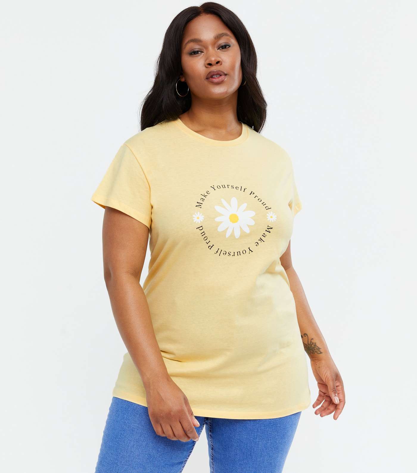Curves Pale Yellow Daisy Proud Logo T-Shirt
