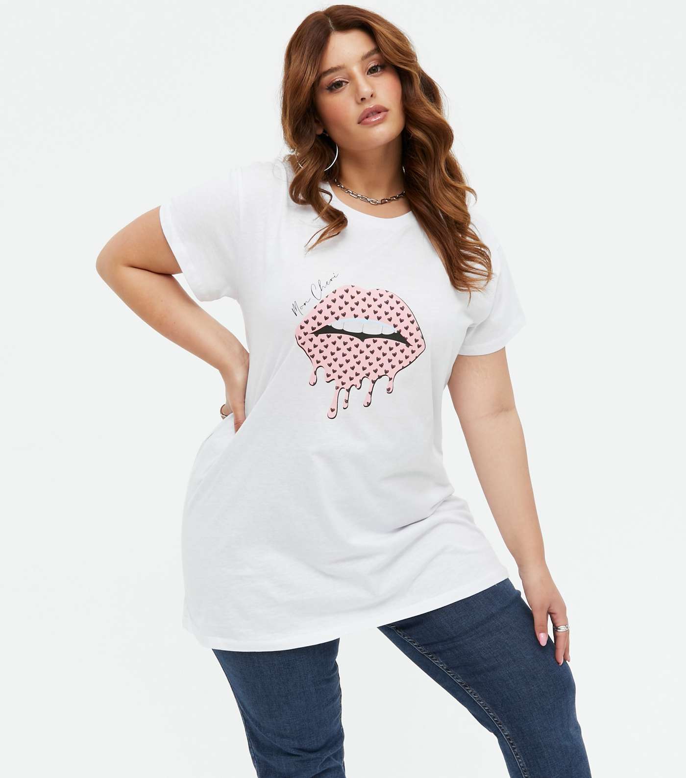 Curves White Heart Lips Mon Cheri Logo T-Shirt