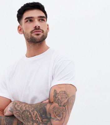 White Roll Sleeve Crew Neck T-Shirt 