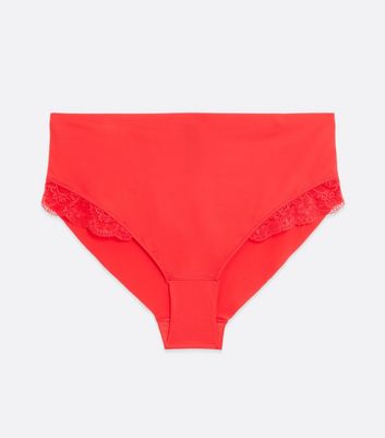 Curves Red Lace Trim High Waist Briefs New Look