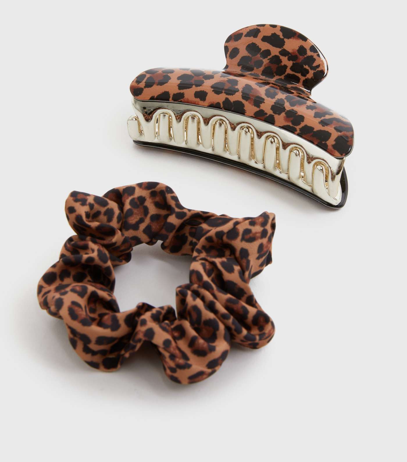 2 Pack Brown Leopard Print Clip and Scrunchie Set