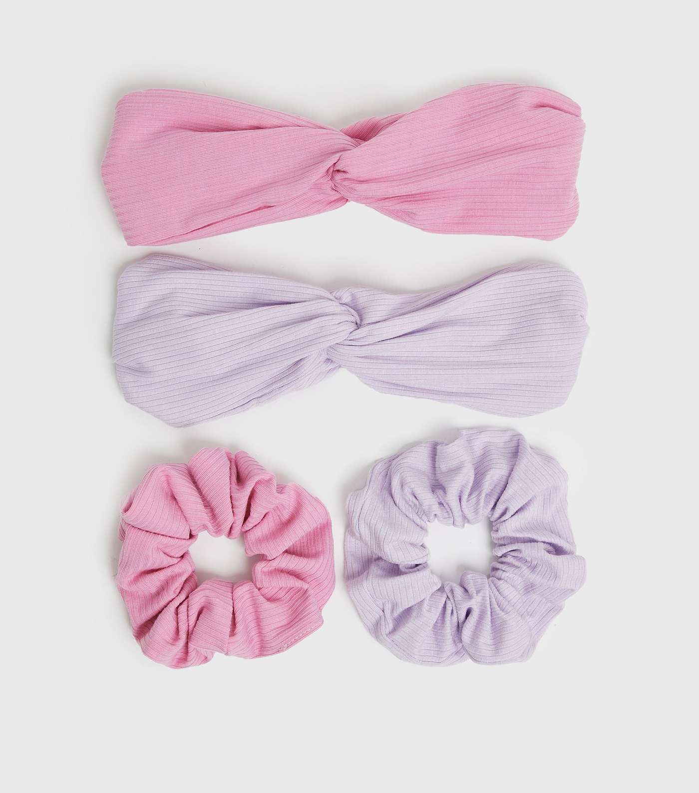 4 Pack Pink and Lilac Twist Headband and Scrunchie Set