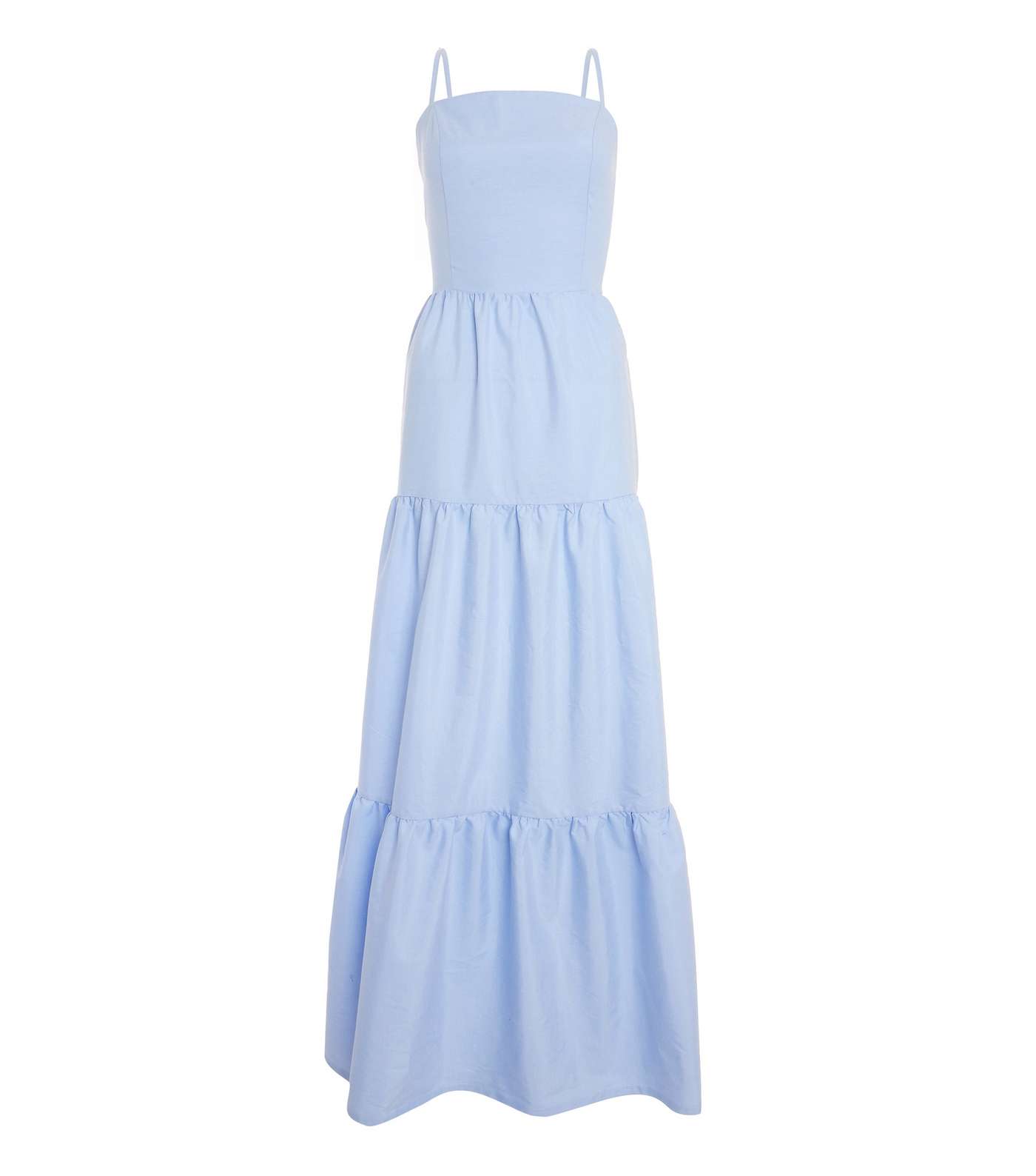 QUIZ Pale Blue Tiered Open Tie Back Maxi Dress Image 4