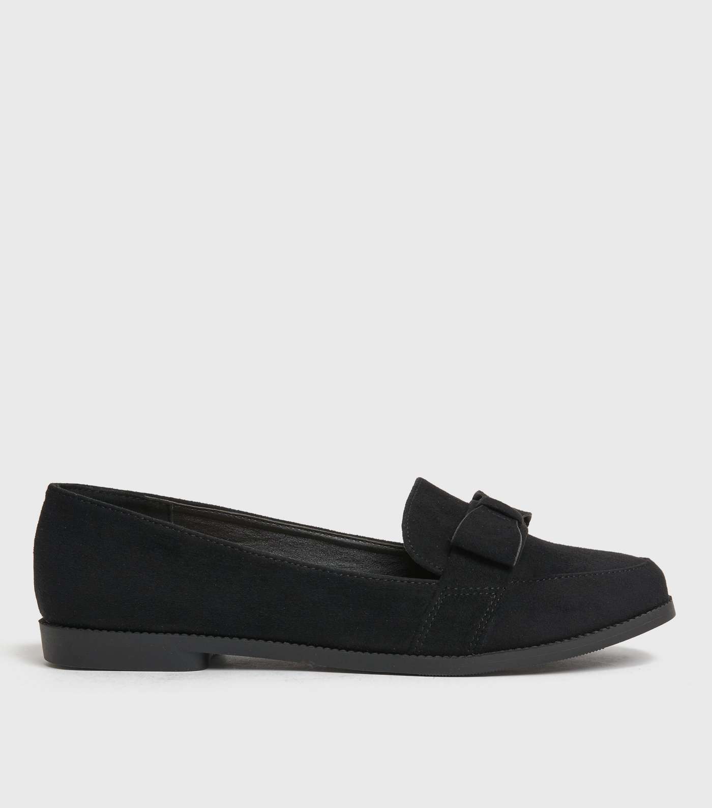 Girls Black Suedette Bow Loafers