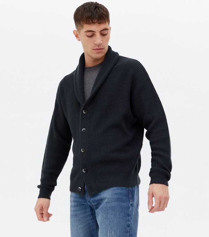 Navy Ribbed Fisherman Shawl Cardigan | New Look